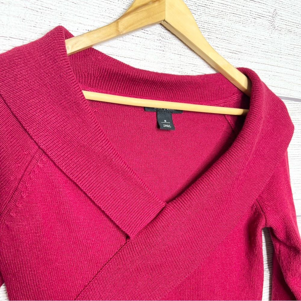 WHBM Red Cashmere Blend Wrapped Wide Collar V Neck Sweater Top Size Small - Picture 3 of 10